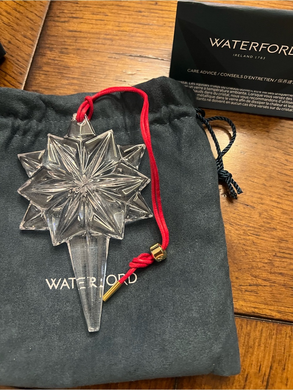 Waterford Annual Origami SnowStar Ornament with Red Cord and Gold Accent